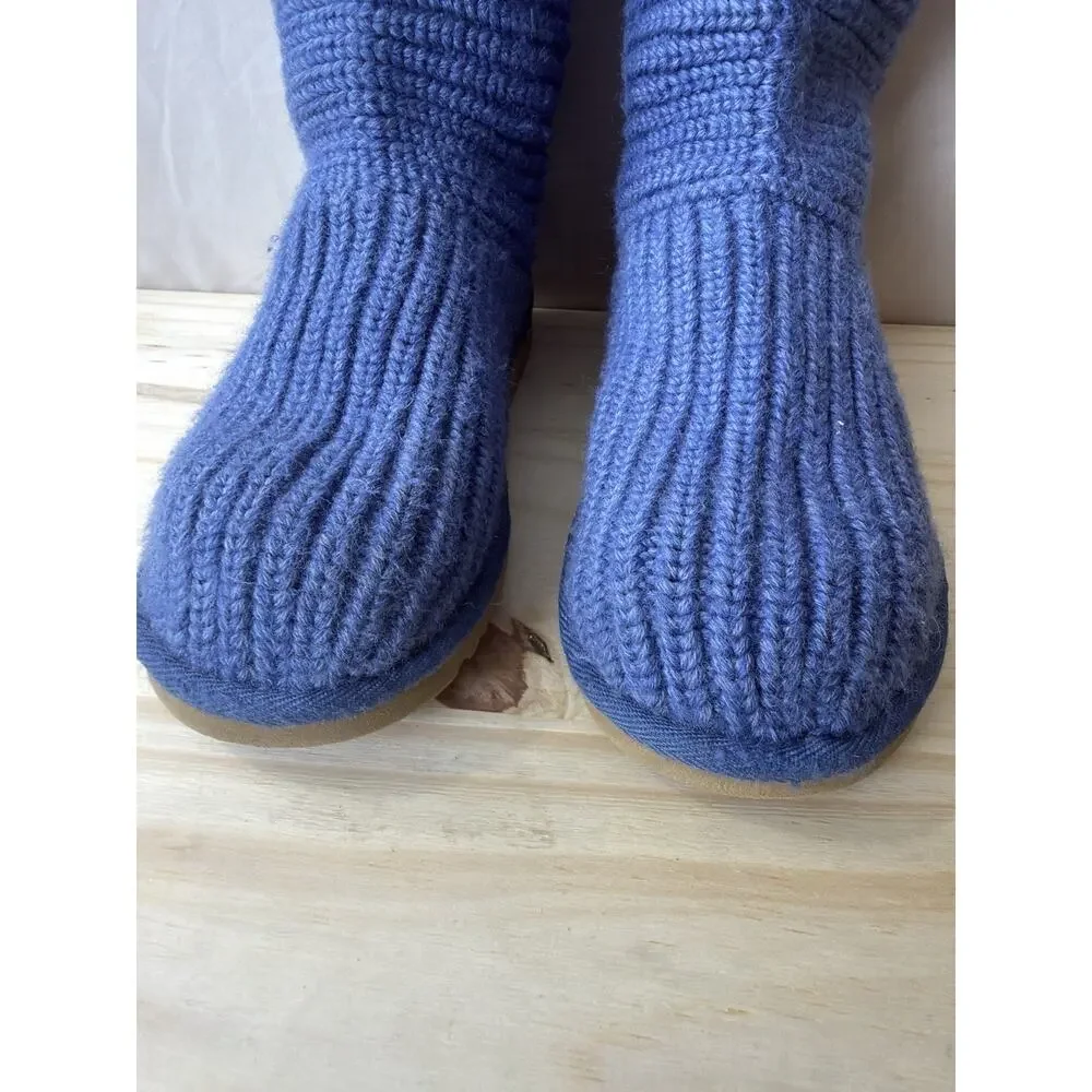 UGG Classic Cardy Mid Calf Knit Crochet Boots women’s Size 6 Sheepskin Footbed